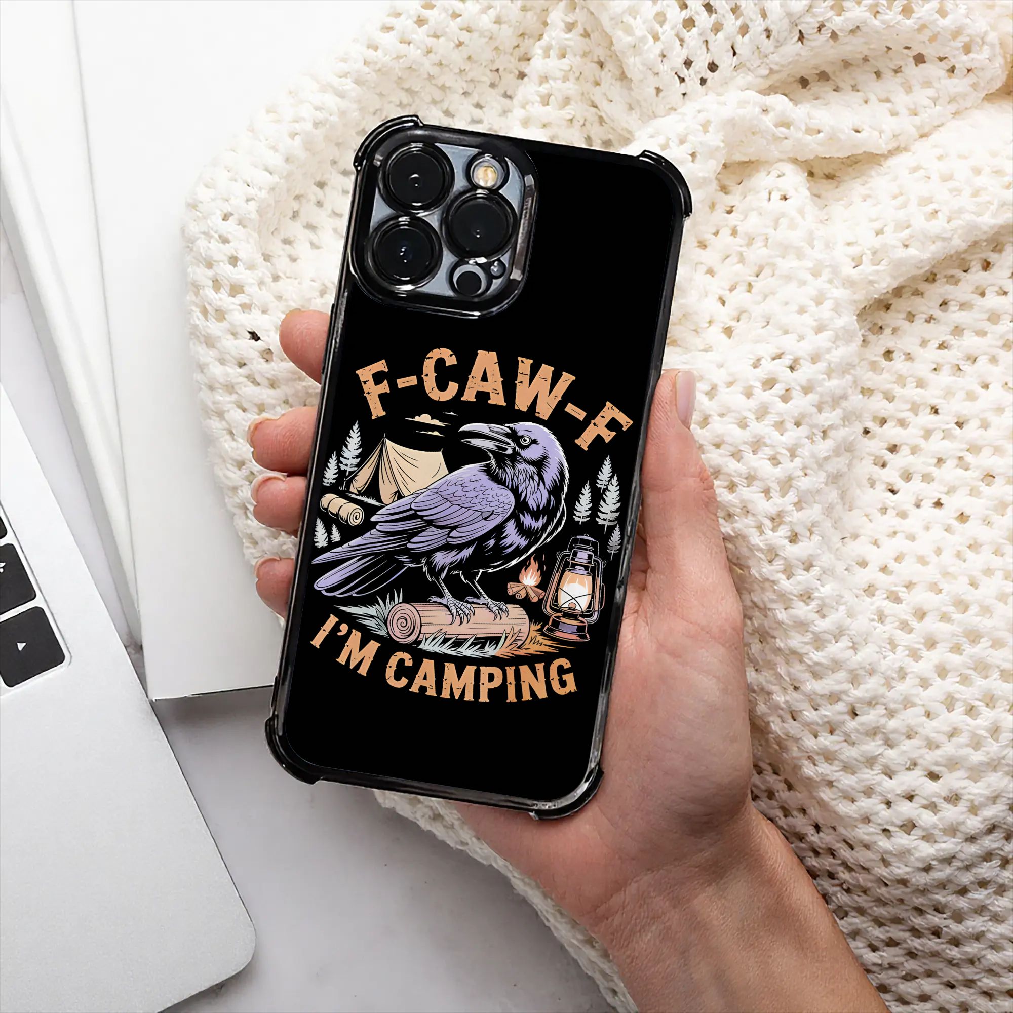 Phone Cases Funny - เคสโทรศัพท์ลายอีกาตลก F CAW F สำหรับการตั้งแคมป์กลางแจ้ง ผ่านกระบวนการชุบไฟฟ้า