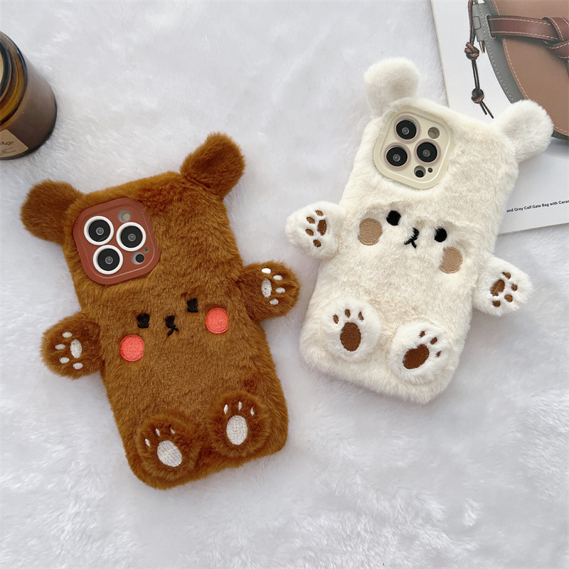 Phone Cases For Iphone 13 - เคสโทรศัพท์คู่รักลายหมีการ์ตูน 3 มิติ สไตล์เกาหลี ขนปุย สำหรับ