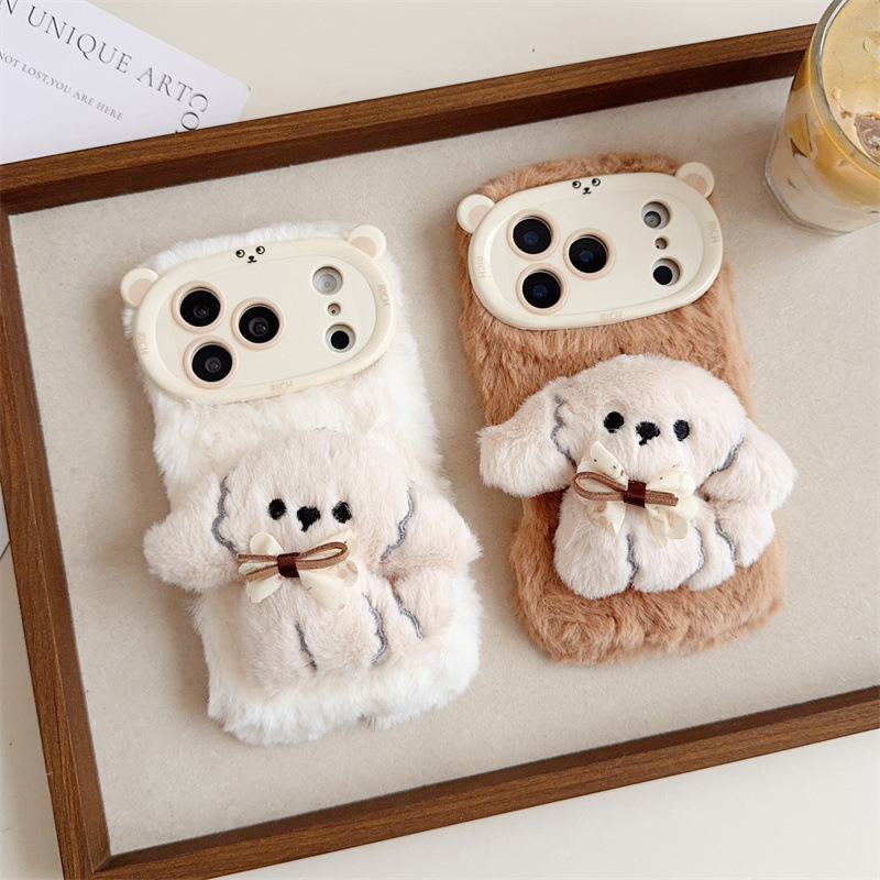 Phone Cases For Iphone 13 - เคสโทรศัพท์ลายการ์ตูน 3 มิติ รูปโบว์น้องหมาขนปุย อุ่นสบาย สำหรับ