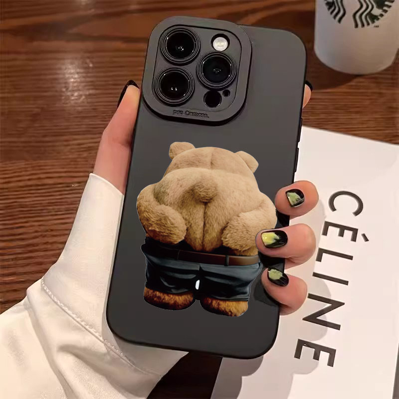 Phone Cases Funny - เคสโทรศัพท์ซิลิโคนลายหมีสุดเท่ สำหรับ iPhone 16 15 14