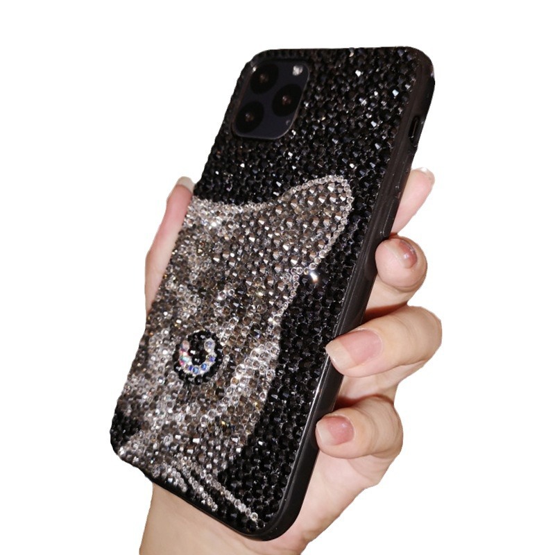 Phone Cases Europe - Luxury Glitterเคสโทรศัพท์Bedazzled Black Catพิมพ์iPhone 16ป้องกันฝาครอบHand-Applied Rhinestoneโทรศัพท์มือถือกรณีDIYโมเสคของขวัญ