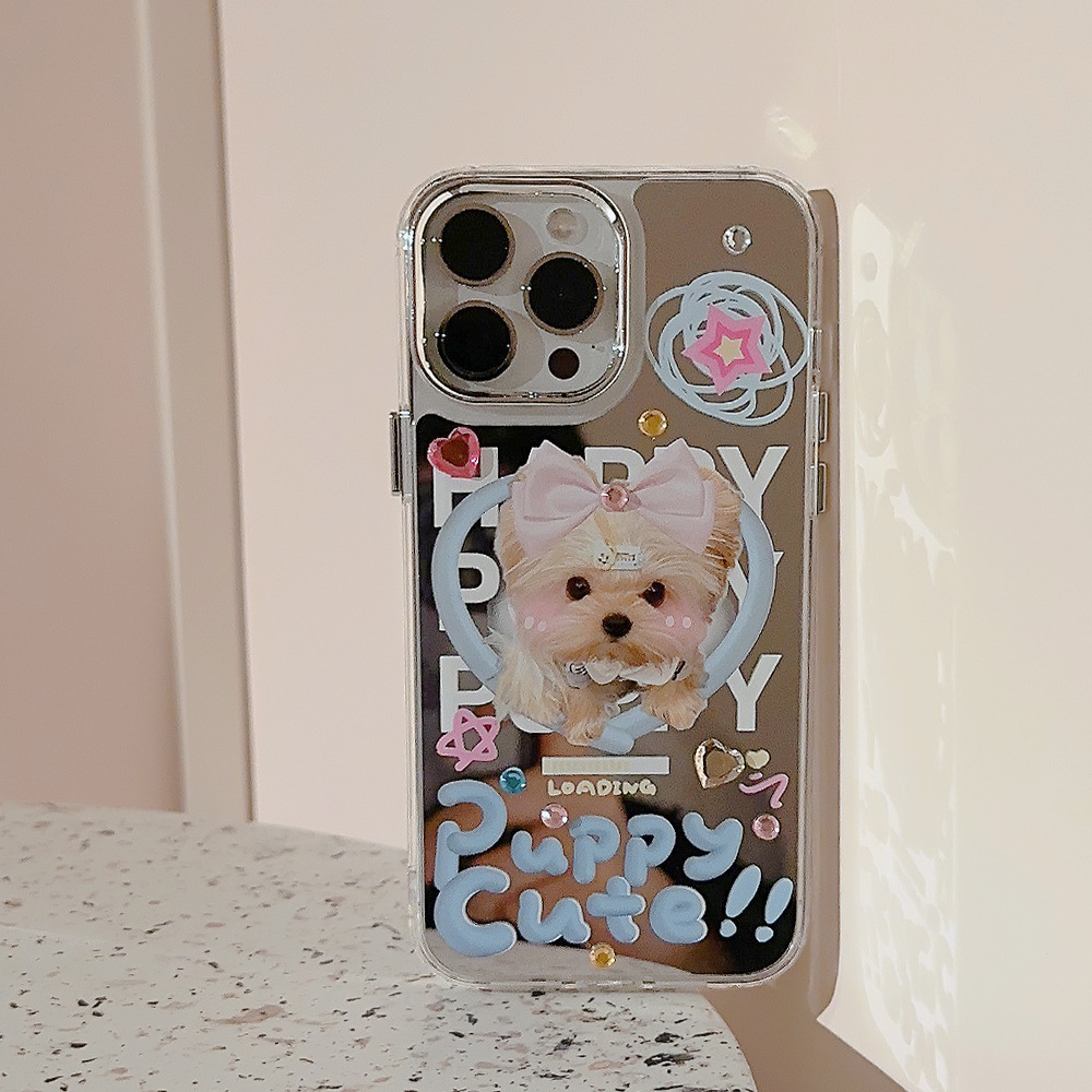 Phone Cases Diy - เคสโทรศัพท์ลายการ์ตูนน้องหมาน่ารัก DIY ประดับเพชรเคลือบกระจก สำหรับ iPhone 17