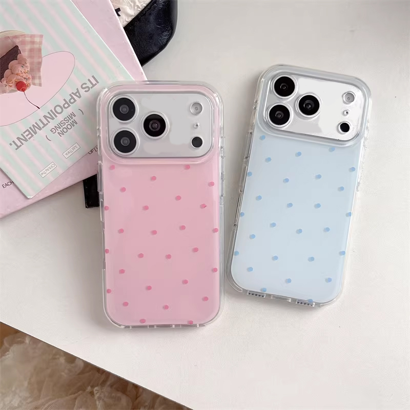 Phone Cases Girly - เคสโทรศัพท์ลายการ์ตูนจุดสีฟ้าชมพูสไตล์เกาหลีเรียบง่ายสำหรับ iPhone 17 Air 16 15